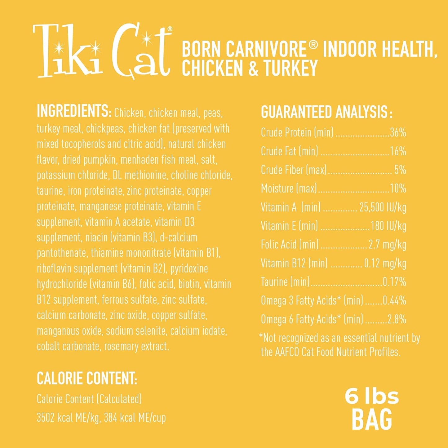 Tiki Cat Born Carnivore Indoor Health Dry Cat Food, Chicken & Turkey Meal, 6 lbs. Bag