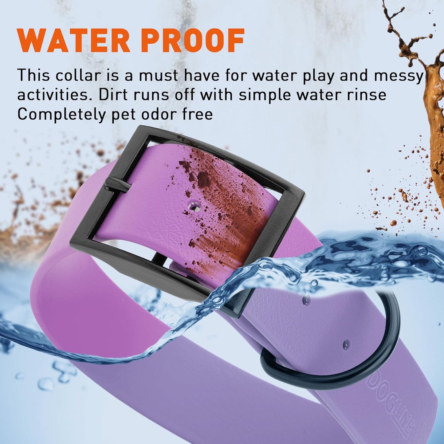 Dogline Biothane Waterproof Dog Collar Strong Coated Nylon Webbing with Black Hardware Odor- Proof for Easy Care Easy to Clean High Performance Fits Small Medium or Large Dogs, Amethyst Purple