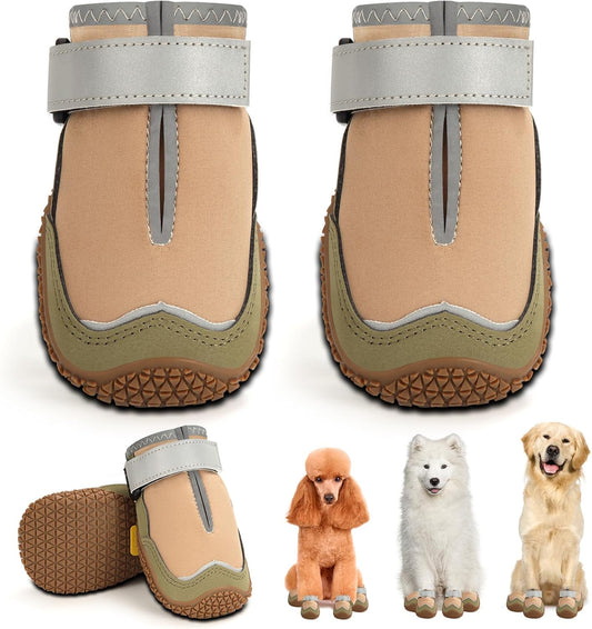 Hcpet Dog Boots for Large Dogs, Dog Shoes for Hot Pavement Winter Snow, Paw Protector Dog Booties Designed for Comfort and Breathability, Outdoor Booties for Small Medium Dogs for Hiking Brown Size 4
