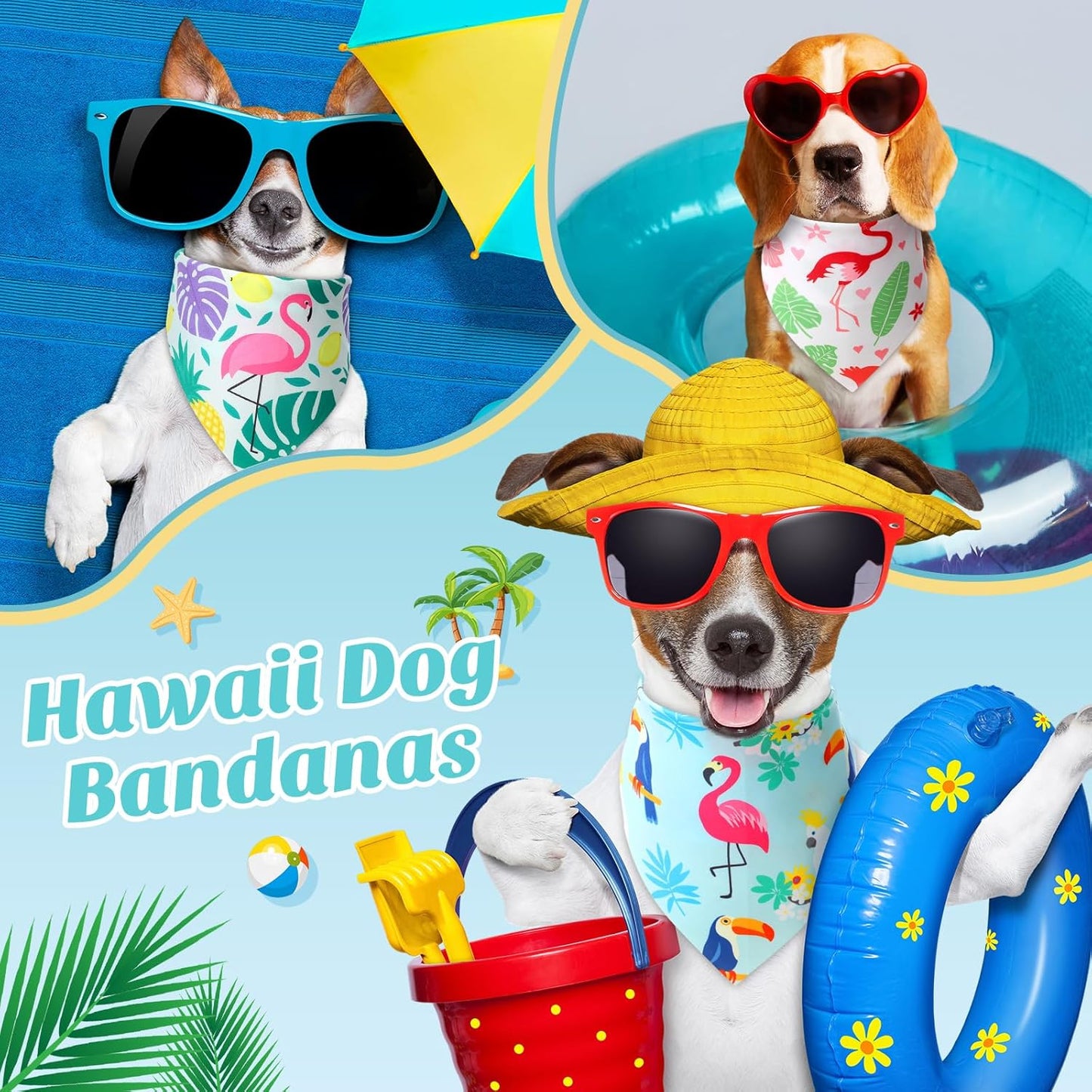 Weewooday 50 Pcs Hawaiian Dog Bandanas Bulk for Dogs Soft Bibs Adjustable Triangle Pet Bandana for Small Medium Large Costume(Hawaii Pattern, 31.5 x 21.7 X21.7 Inch)