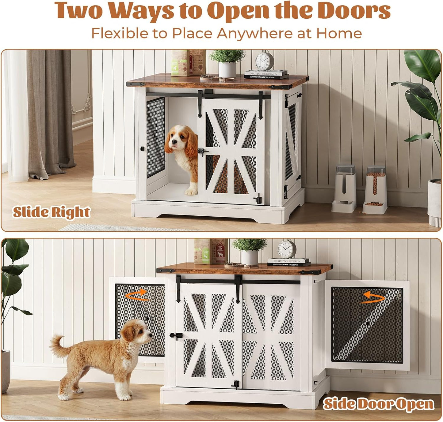 VOPEAK 27.5" Small Dog Crate Furniture, Chew Resistant Dog Crate for Puppy Dogs, Heavy Duty Small Dog Crate Dog Kennel Indoor with Double Doors, Wooden End Table for Bedroom Living Room, White