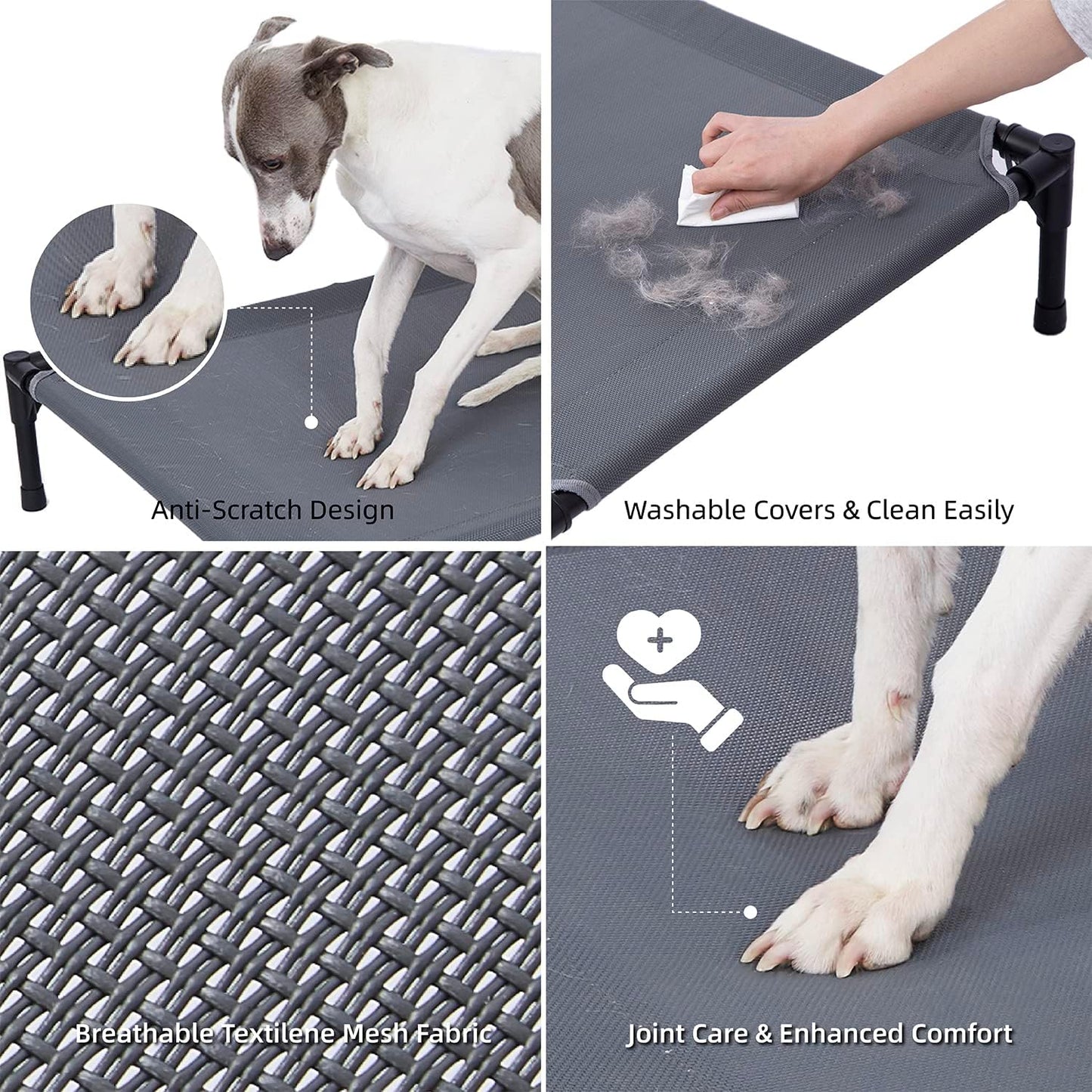 pettycare Elevated Outdoor Dog Bed - Dog Cots for Large Dogs XL, Heavy Duty Raised Cot Waterproof, Cooling Pets Bed with Washable Durable Teslin Mesh and Non Slip Feet, 49 Inches, Grey