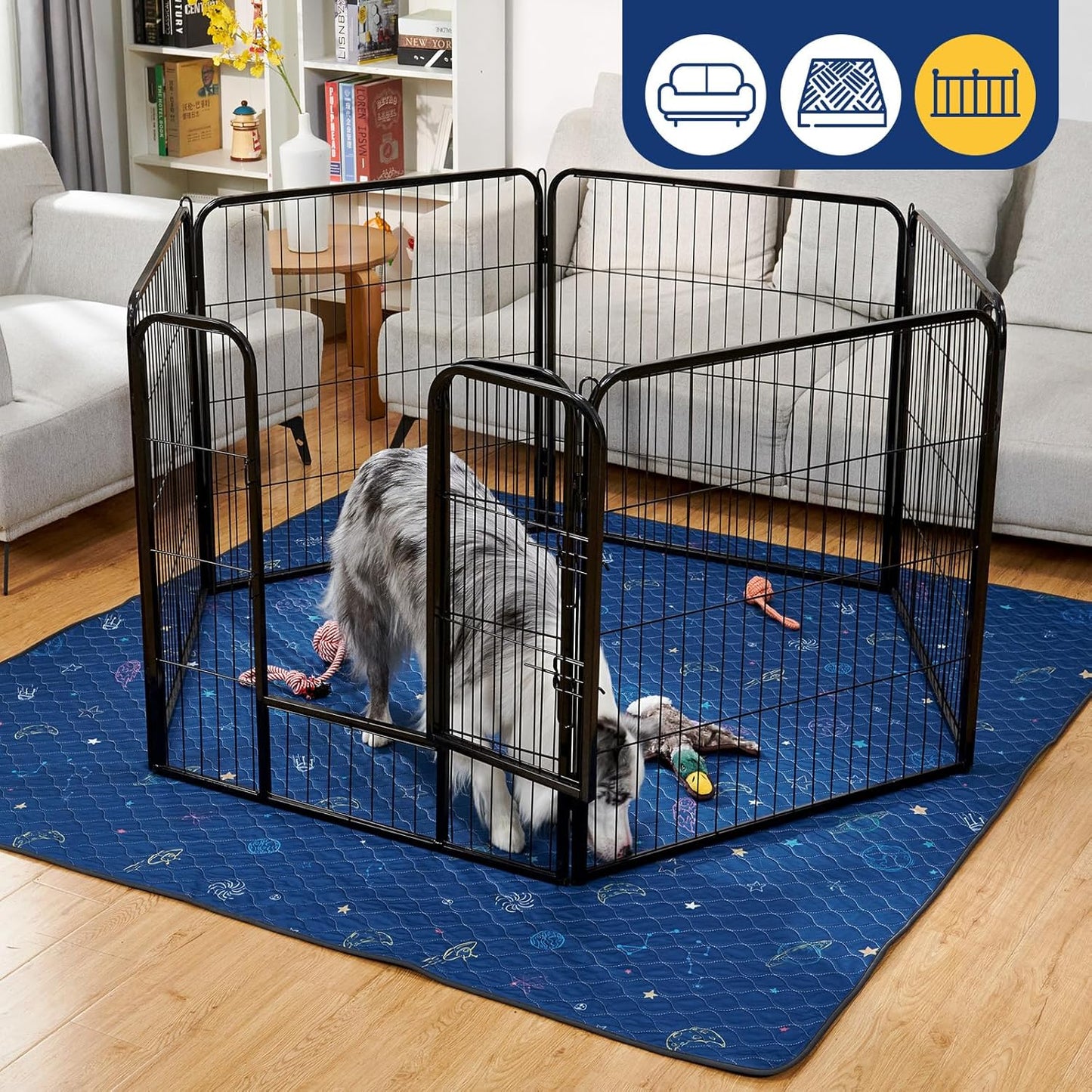 LOOBANI Washable Pee Pads for Dogs: Extra Large Dog Pee Mat Waterproof 72" x 72", Reusable Pet Whelping Pads, Absorbent and Non-Slip Dog Training Mats for Playpen, Floor, Sofa Protection, Cage, Blue