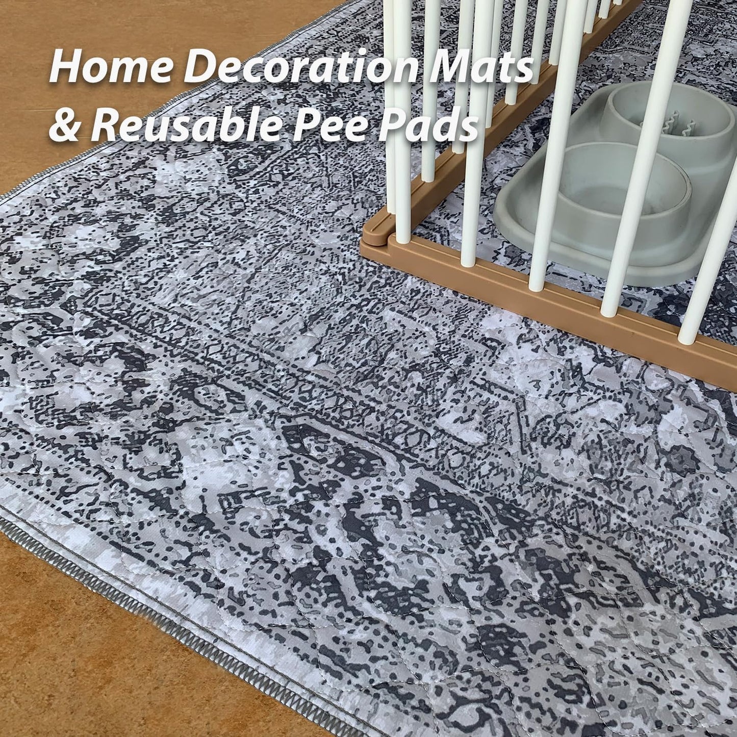 nunubaby Washable Pee Pads for Dogs, Stylish, Non-Slip and Leak-Proof Pee Pads. Reusable Potty Pads for Dogs for Crates and Floors.(Gray/Geo, 72" x72")