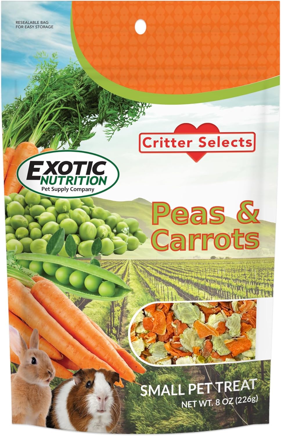 Exotic Nutrition Peas & Carrots 8 oz. - Healthy Natural Mixed Dried Vegetable Treat - for Rabbits, Guinea Pigs, Hamsters, Chinchillas and Small Pets