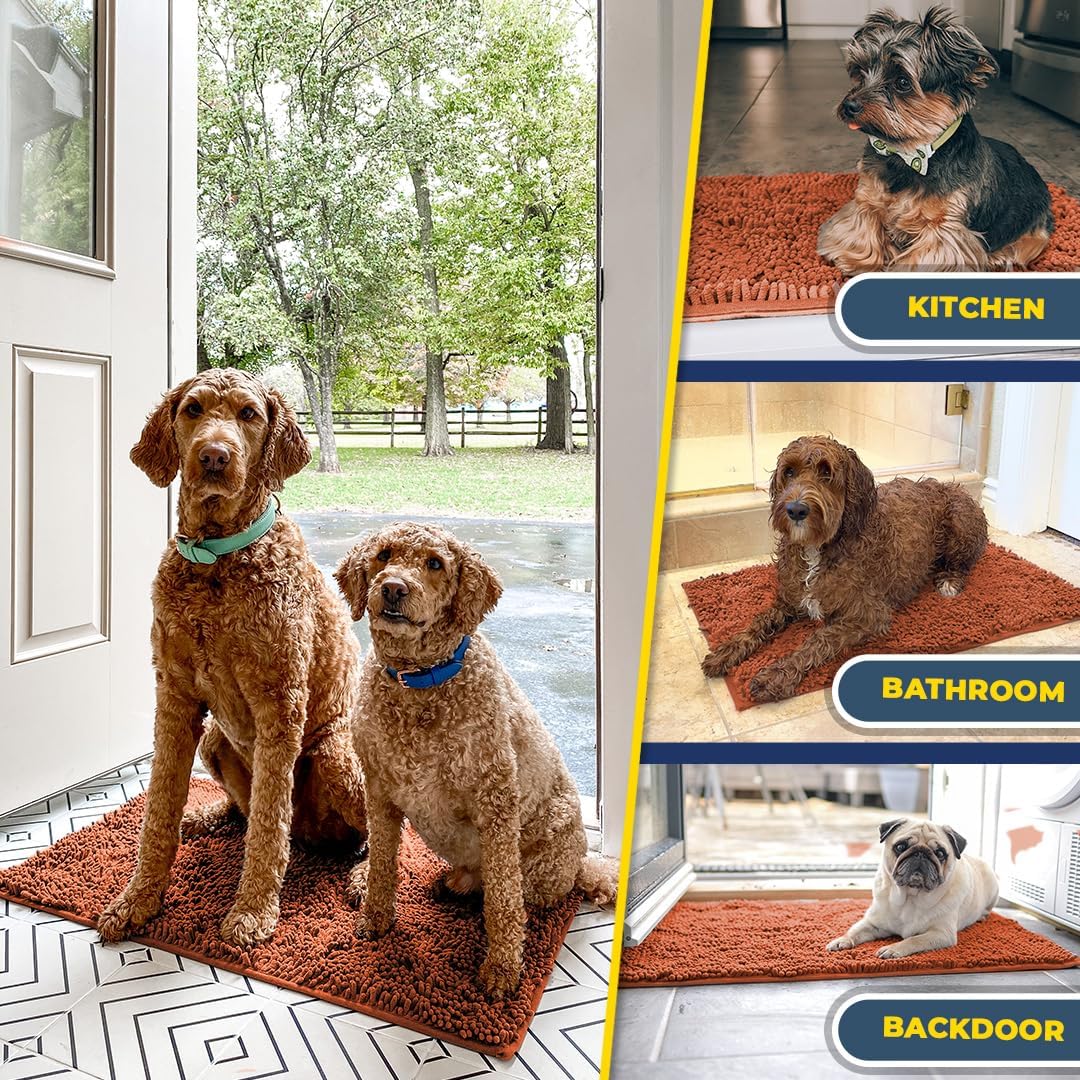 Muddy Mat® Shown on TV – Super Absorbent Microfiber Dog Door Mat for Muddy Paws, Non-Slip Washable Pet Rug, Quick Dry Chenille Entryway Carpet, Machine Washable Indoor Outdoor mat, Orange 30"x19"