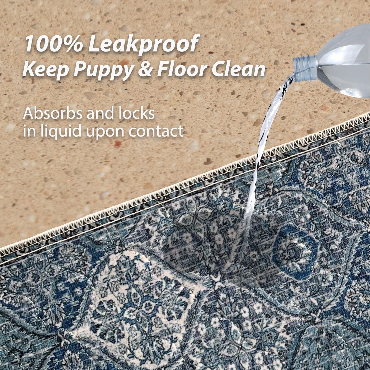 nunubaby Washable Pee Pads for Dogs, Stylish, Non-Slip and Leak-Proof Pee Pads. Reusable Potty Pads for Dogs for Crates and Floors.(Blue/Multi, 31" x36" )