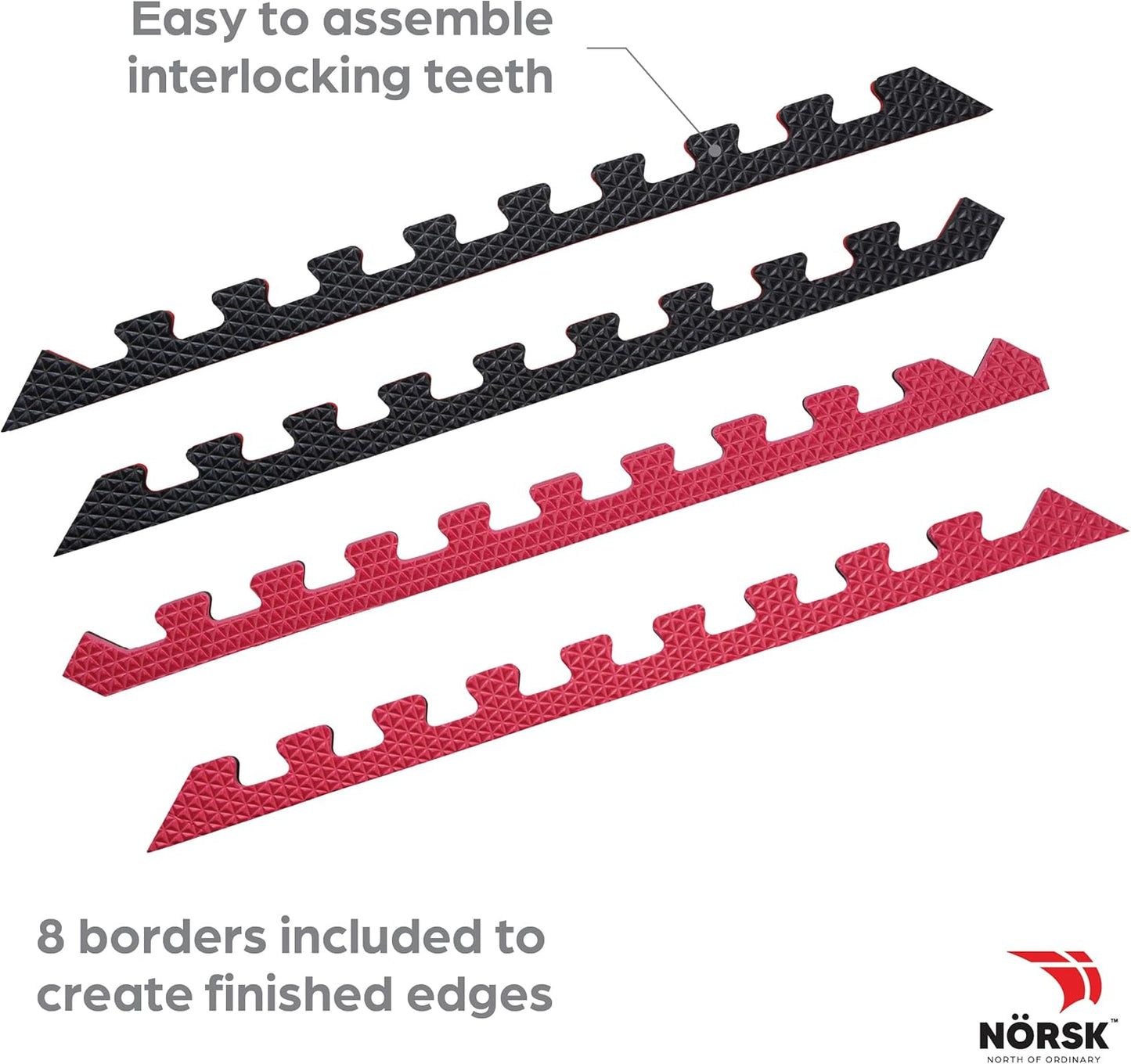 Norsk Reversible Gym Exercise Mats 3/4" Thick EVA Interlocking Foam Tiles, Perfect Gym Flooring for Home Gym, 12 24"x24" Tiles & 24 Trim Pieces, 48 Sq. Ft. Reversible, Red/Black