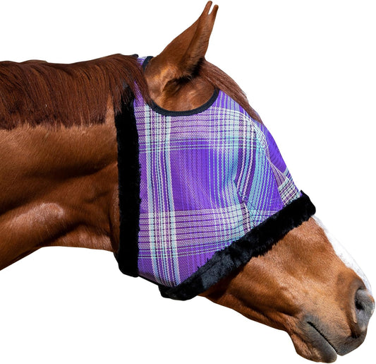 Kensington Fly Mask with Fleece Trim for Horses — Protects Face and Eyes from Flies and Sun Rays While Allowing Full Visibility — Breathable and Non Heat Transferring, Large, Lavender Mint