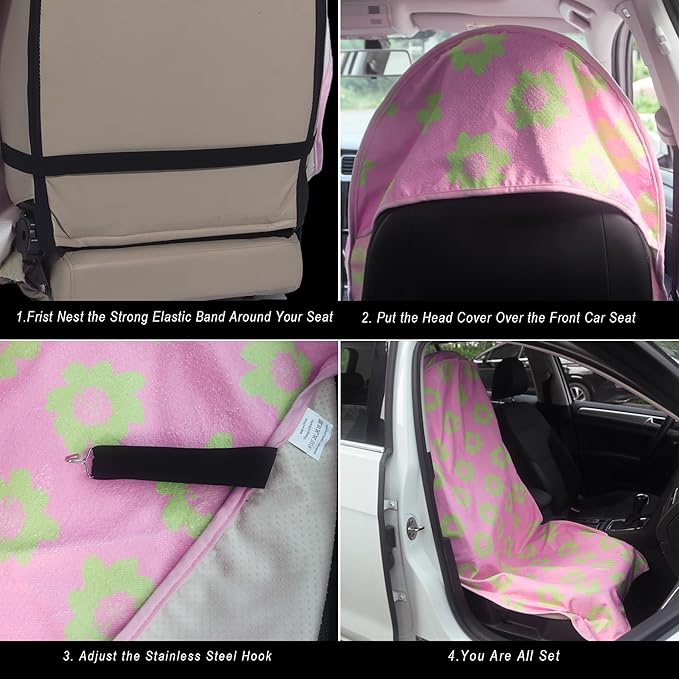 Car Seat Cover Protector Front Seats,for Gym Workout,Running,Swimming,Beach and Hiking,Waterproof Sweat Towel Bucket Seat Covers for Cars SUV Trucks (Flower and Pink, 2Pcs)
