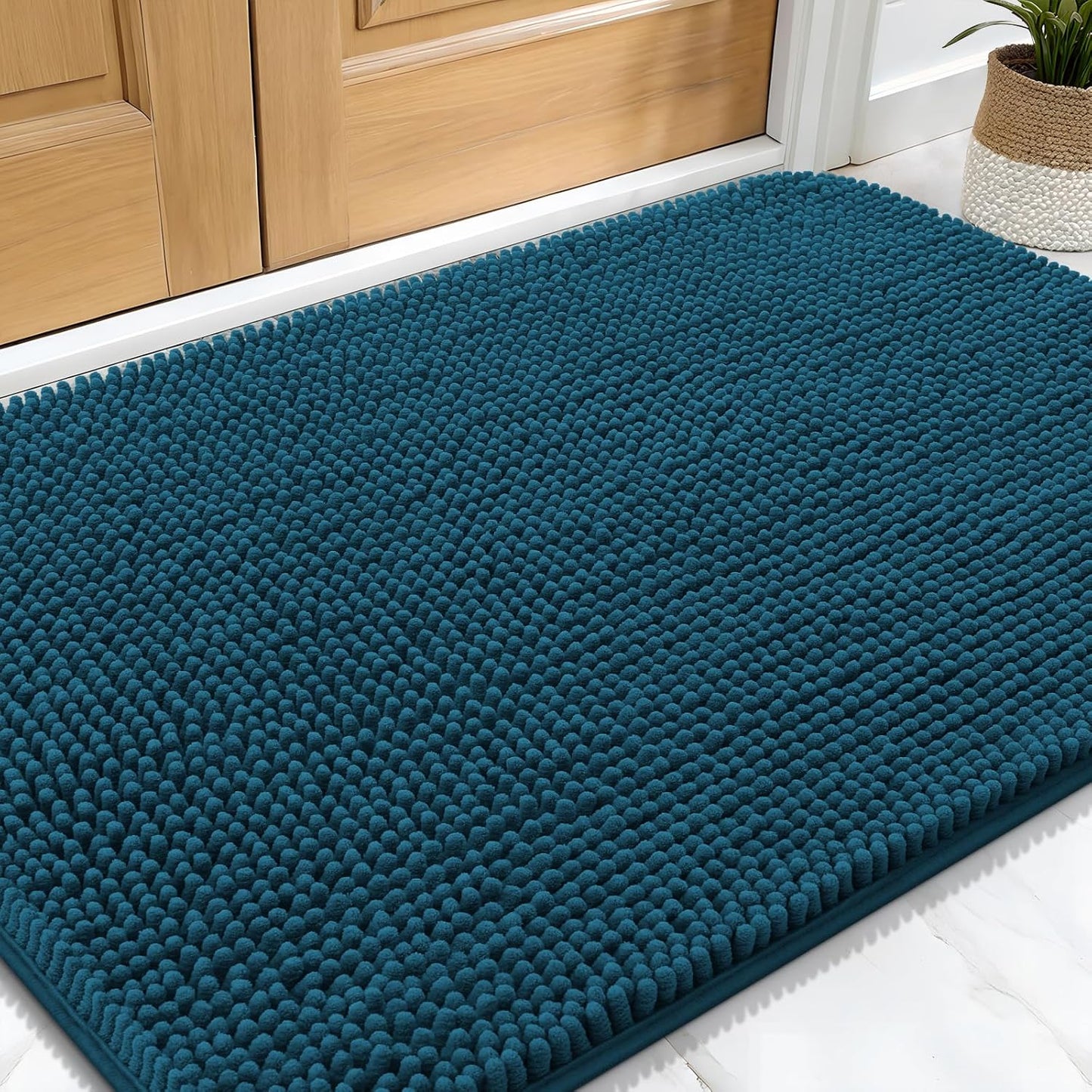 OLANLY Dog Door Mat for Muddy Paws 30x20, Absorbs Moisture and Dirt, Absorbent Non-Slip Washable Doormat, Quick Dry Chenille Mud Mat, Entry Indoor Entryway Carpet for Inside Floor, Atlantic Blue