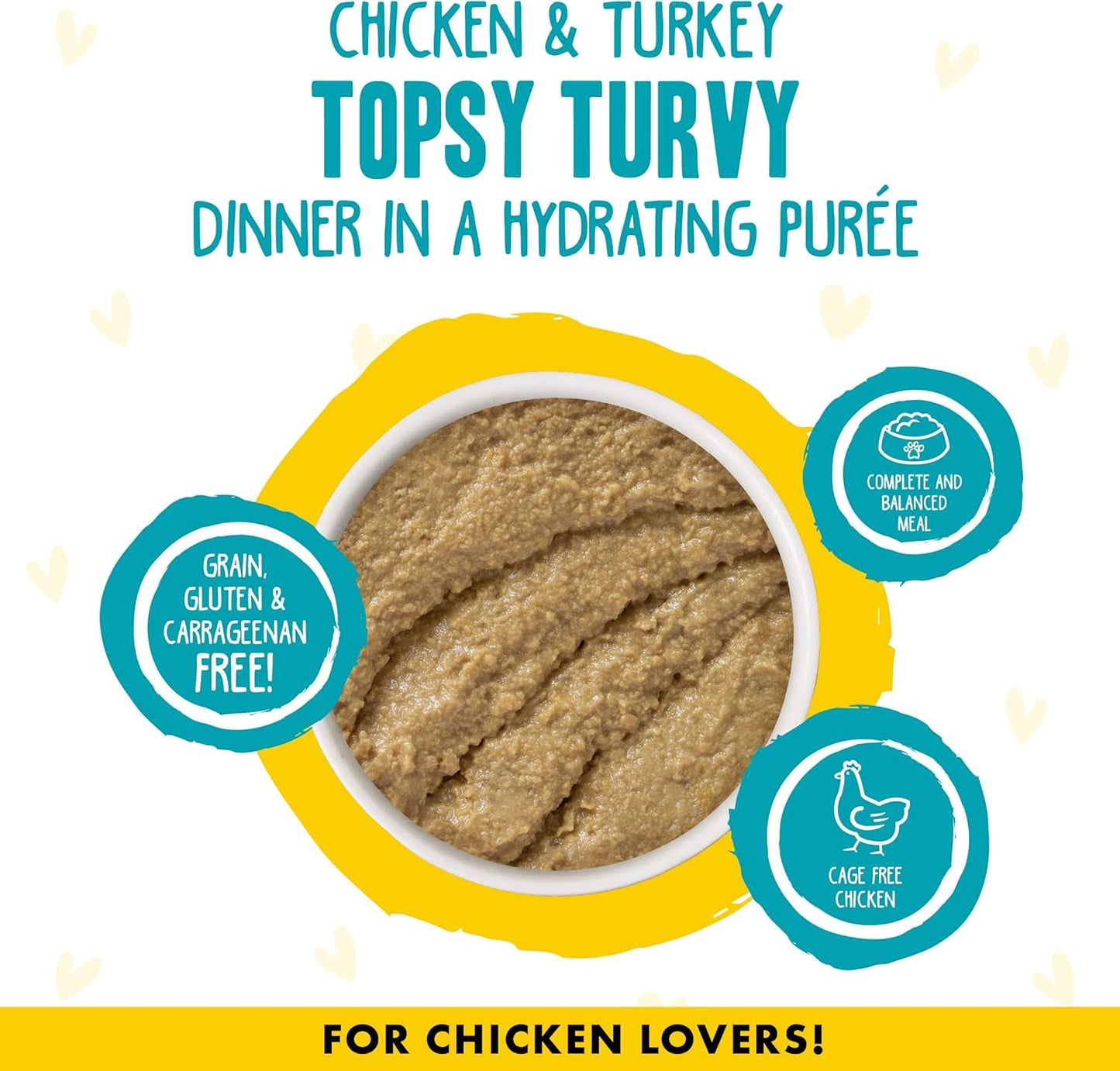 Weruva B.F.F. Play - Best Feline Friend Paté Lovers, Aw Yeah!, Chicken & Turkey Topsy Turvy with Chicken & Turkey, 5.5oz Can (Pack of 8)