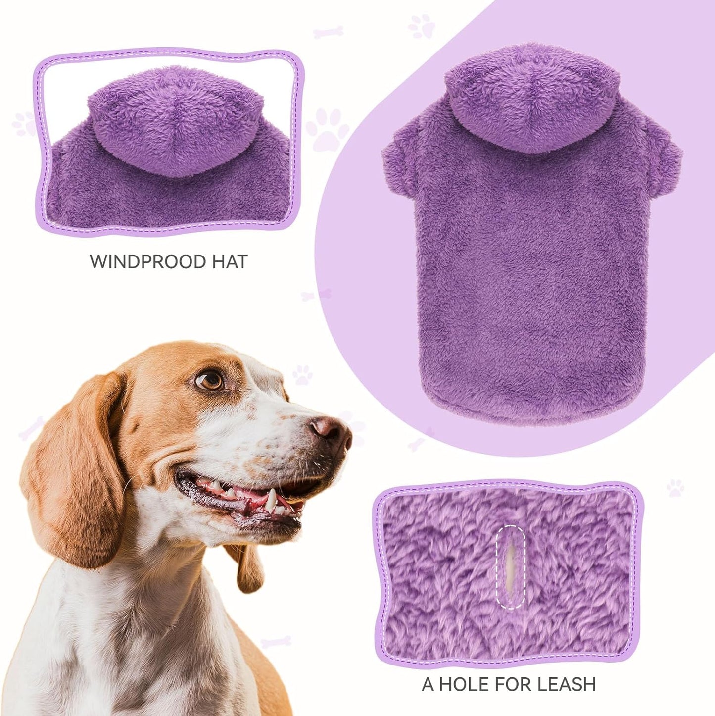 Fuzzy Dog Hoodie Dog Sweaters for Small Dogs Soft Double-Sided Plush Fleece Pet Sweater Pet Clothes Coats Hoodie Sherpa Hooded Sweatshirt(Purple-XS)