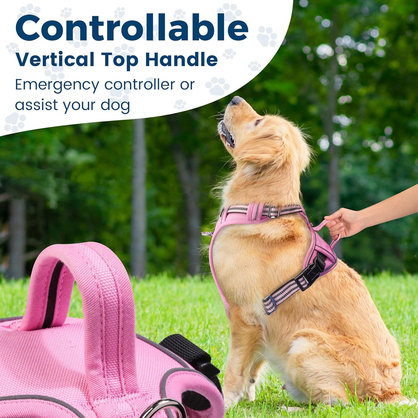 Funfox Dog Harness No Pull, Adjustable Pet Vest Harness, Super Soft Material with Vertical Handle Easy Control, Reflective Night Walking, 2 Leash Clips for XLarge Dogs, Pink, XL