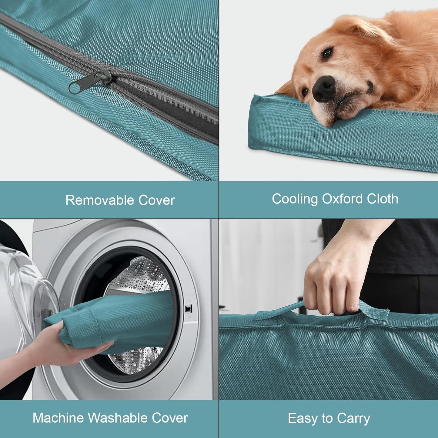 Outdoor Large Dog Bed, Waterproof Dog Bed for Large Dogs, Egg Crate Foam Pet Bed with Removable Washable Oxford Cooling Cover, Light Blue