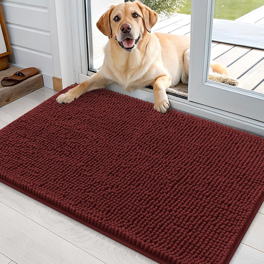 OLANLY Dog Door Mat for Muddy Paws 36x24, Absorbs Moisture and Dirt, Absorbent Non-Slip Washable Doormat, Quick Dry Chenille Mud Mat, Entry Indoor Entryway Carpet for Inside Floor, Caramel Russet