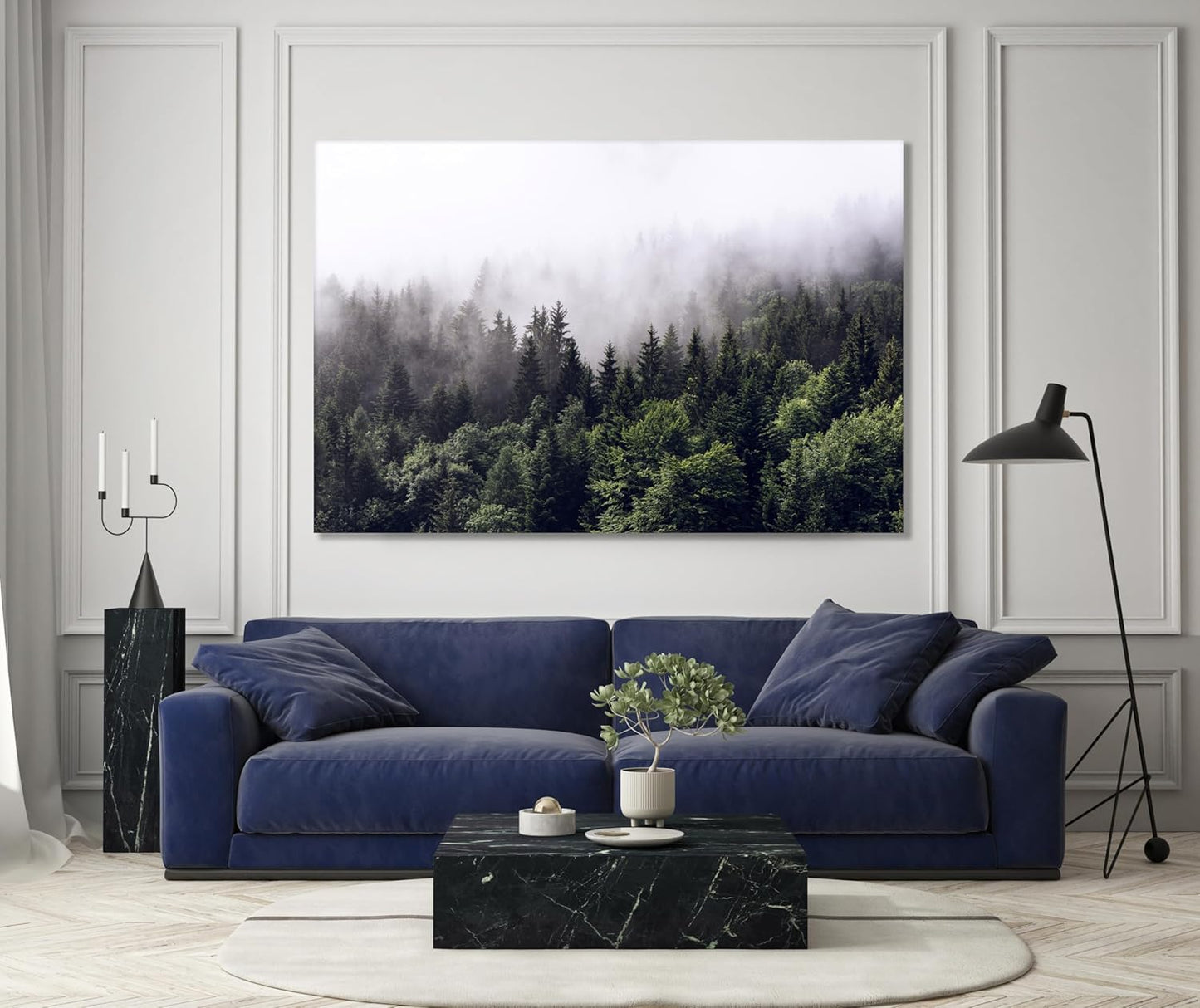Nature Wall Art Prints - Ocean Forest Mountain Lake Canvas Landscapes - Small to Extra Large Living Room Bedroom Kitchen Bathroom Décor (Foggy Pine Forest, 24L" x 36W")