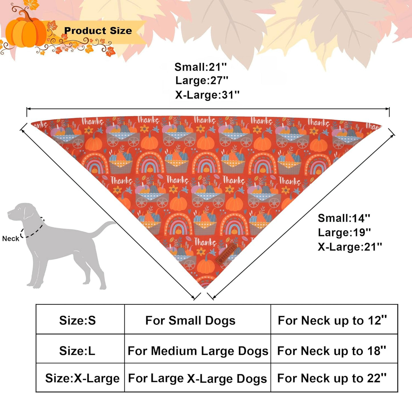 ADOGGYGO Thanksgiving Dog Bandana, Blue Orange Pumpkin Scarf, Adjustable Fit Fall Thanksgiving Bandanas for Medium Large Dogs Pets (Large)