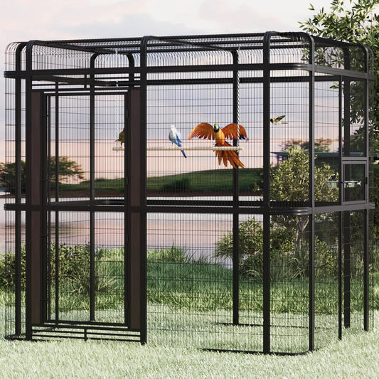 Large Bird Cage for Parakeets Outdoor Bird Aviary Parrot Cage with Perch, Walk-in Heavy Duty Birdcage for Macaws Canaries Parrots Budgie Lovebirds, Black