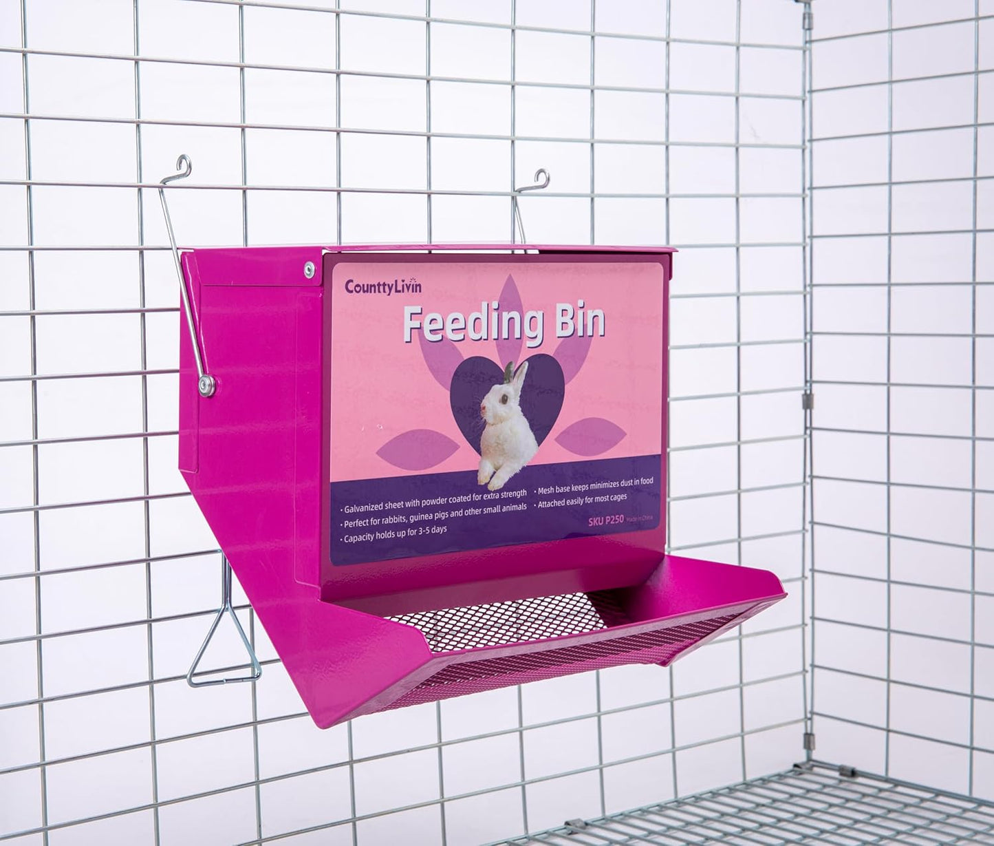 Metal Small Animal Feeder with Lid, Heavy Duty Feeder, Large Capacity Food Dispenser, Great for Rabbits, Guinea Pigs, Chinchillas and Other Small Animals. (4.6 inch, Purple)