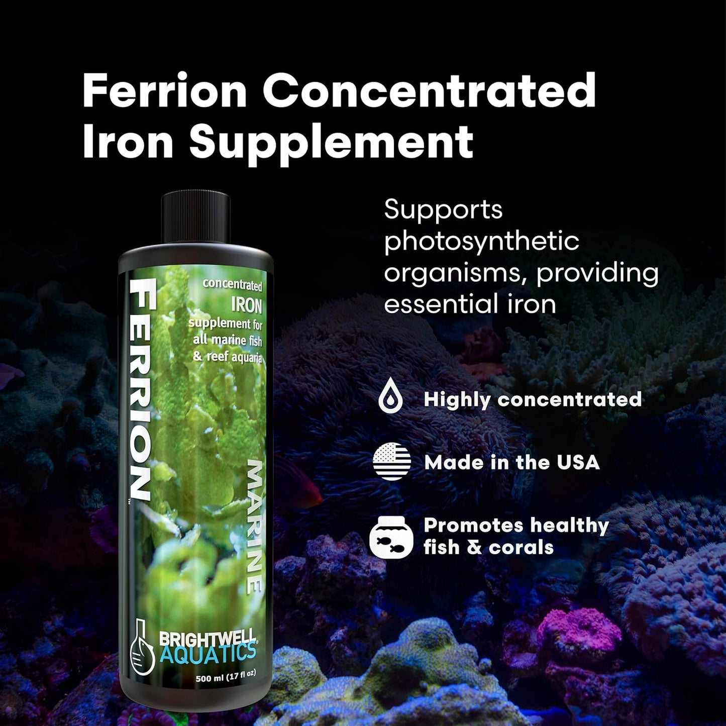 Brightwell Aquatics Ferrion - Concentrated Iron Supplement for Marine Fish and Reef Aquariums 500-ml