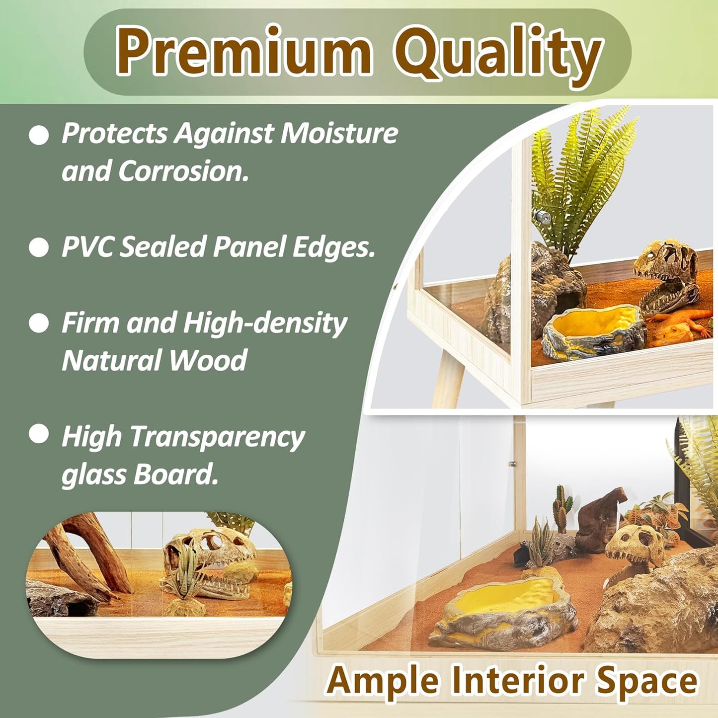 PROLEE Tempered Glass Reptile Enclosure with Leg,24“ Scratch-Proof Bearded Dragon Tank,28 Gallon Lizard Tank with Metal Mesh Tops and Lockable Door,Spacious Reptile Habitat for Snake,Lizard (Oak)