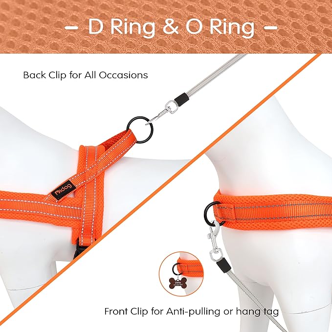 Didog No Pull Dog Harness with Soft Mesh Padded,Reflective & Quick Fit Light Weight Dog Strap Vest Harness,Easy for Walking Training (M:Chest 21-26", Orange)
