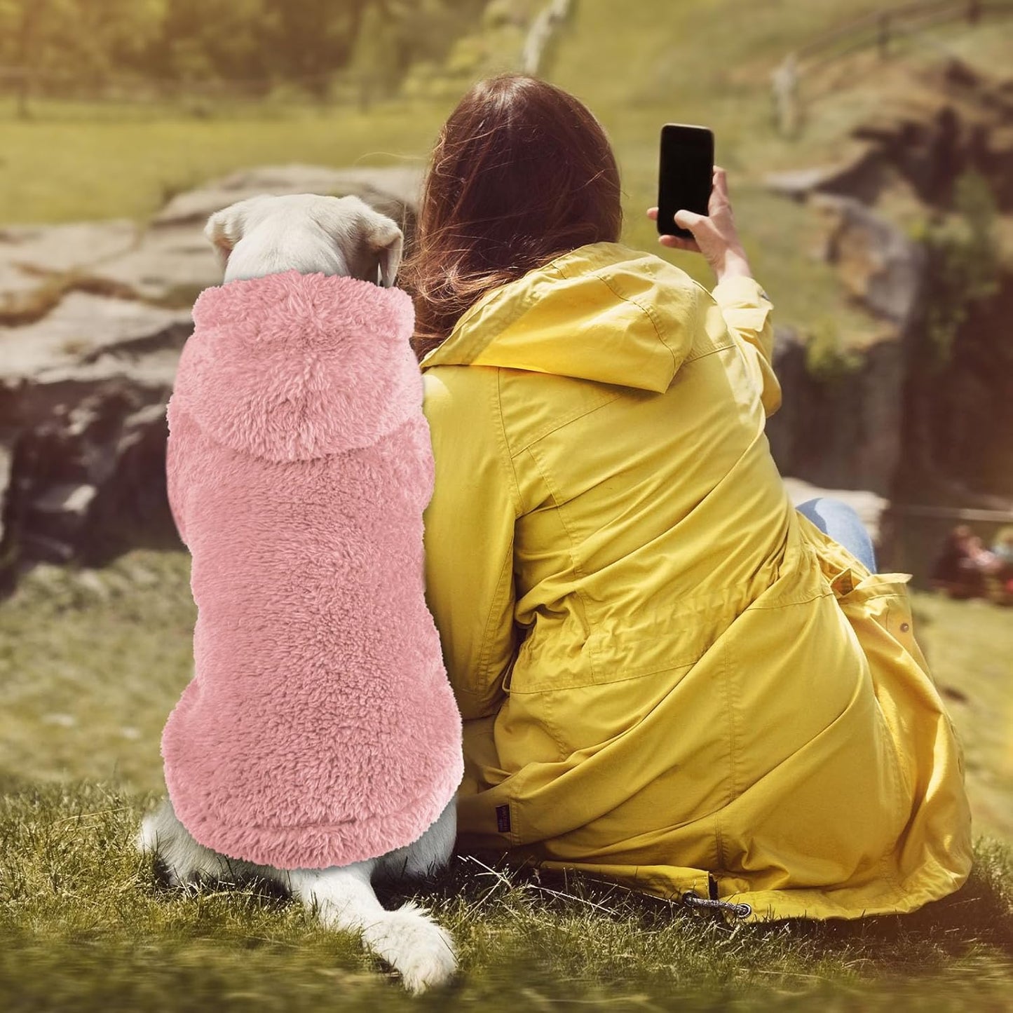 Fuzzy Dog Hoodie Dog Sweaters for Large Dogs Soft Double-Sided Plush Fleece Sweater Clothes Coats Hoodie Sherpa Hooded Sweatshirt(Pink-XXL)