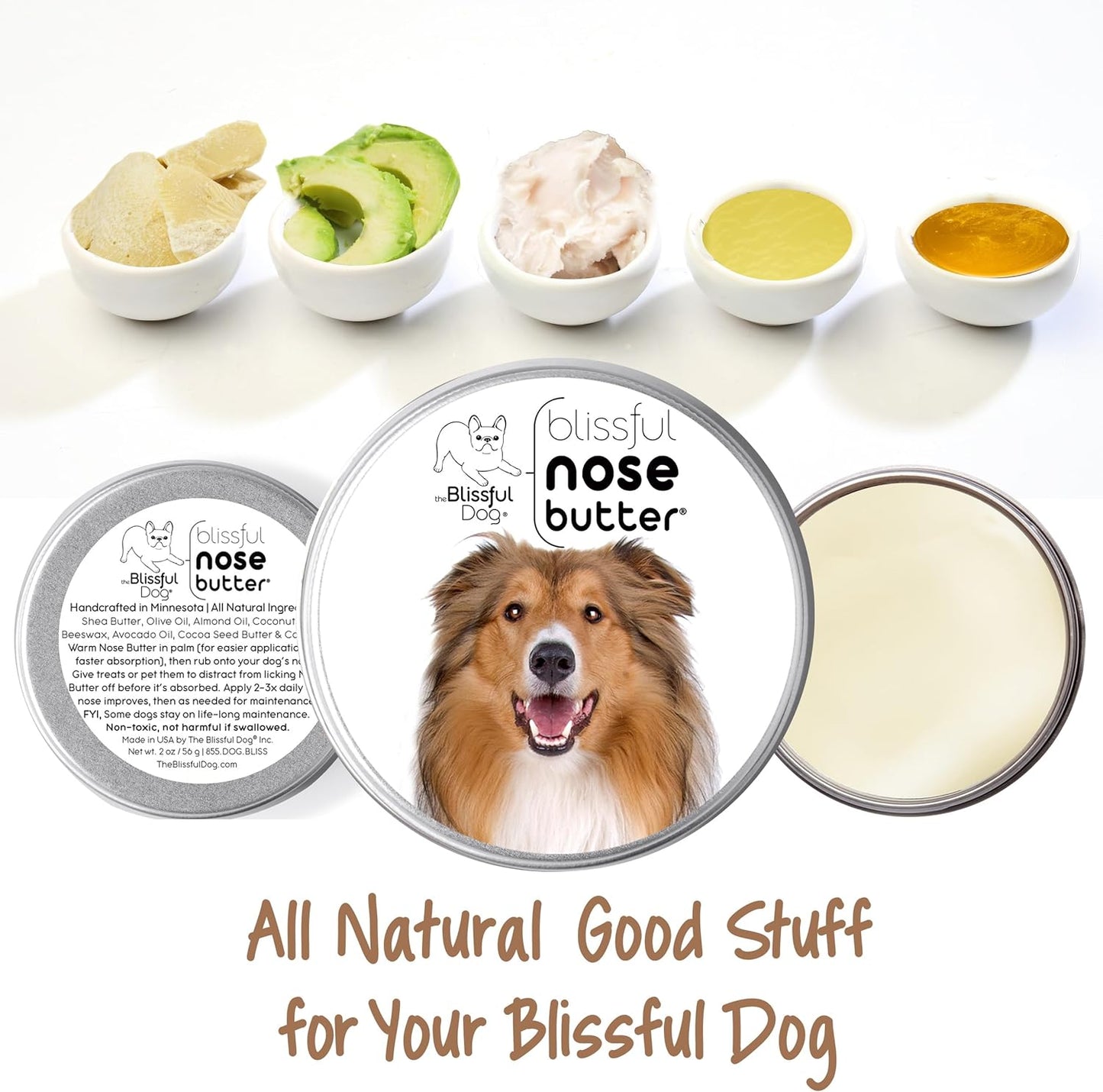 The Blissful Dog Collie Nose Butter for Dry, Cracked Skin, Lick-Safe Dog Nose Balm with Moisturizing Shea Butter, Almond, Olive, and Essential Oils, Pet Supplies, Uncented, 4 oz.