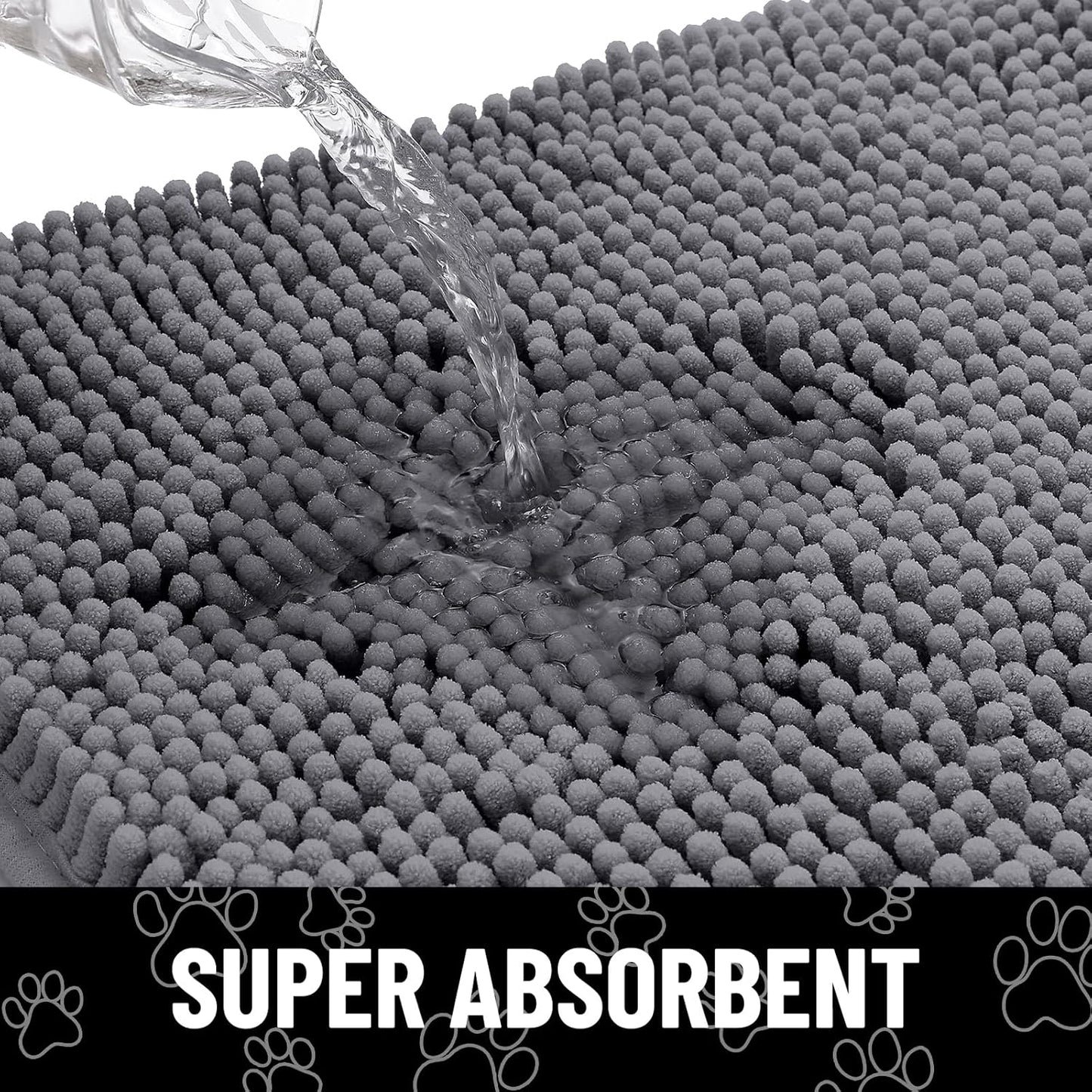 Smiry Dog Door Mat for Muddy Paws, Absorbent Dirt Trapper Non Slip Quick Dry Washable Chenille Mat for Mud Dogs, Entry Rug for Indoor and Outdoor (30x20 Inches, Dark Grey and Black)