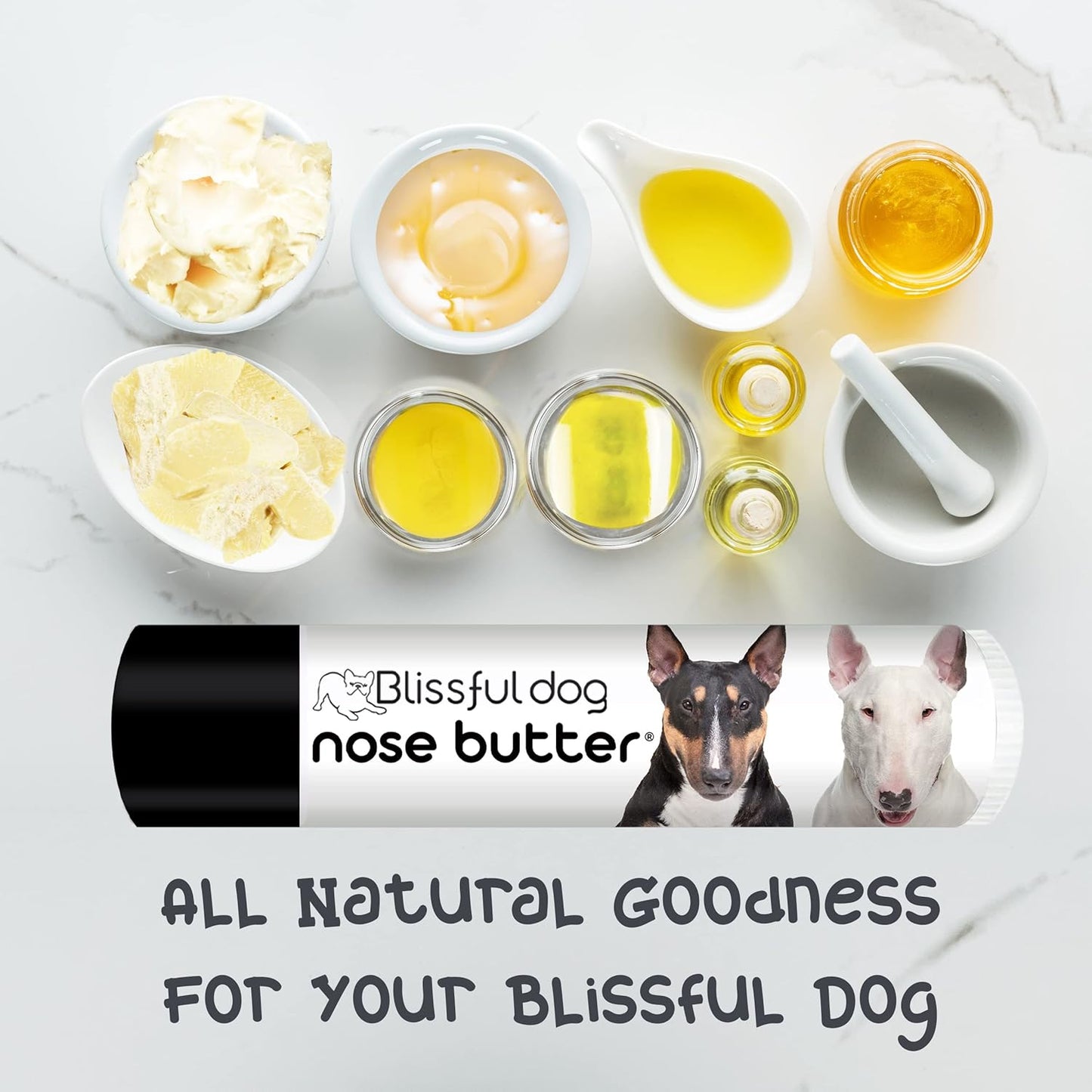 The Blissful Dog Bull Terrier Nose Butter for Dry, Cracked Skin, Lick-Safe Dog Nose Balm with Moisturizing Shea Butter, Almond, Olive, and Essential Oils, Pet Supplies, Uncented, 0.15 oz.