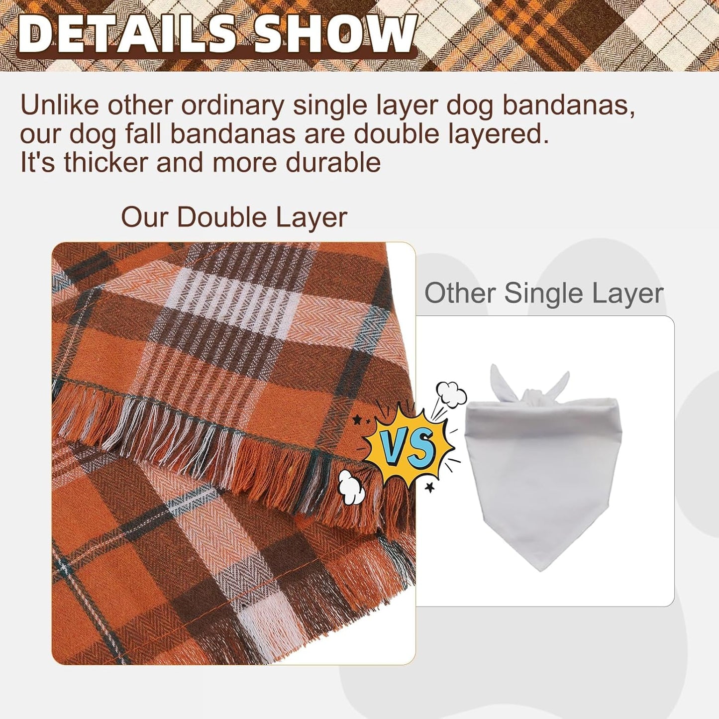 KOOLTAIL Thanksgiving Fall Dog Bandanas 4 Pack - Soft Breathable Washable Plaid Pet Scarf Bibs Kerchief, Dog Autumn Costume, Holiday Triangle Towel for Girl Boy Small Medium Large Dogs Cats, Orange XL