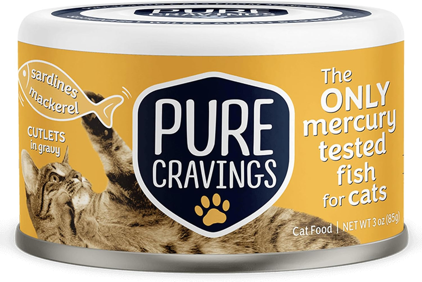 Wet Cat Food Canned Mackerel and Sardine Cutlets in Gravy, Every Catch is Mercury Tested, Moist Can Fish for Cats, Grain-Free, Protein, Non-GMO, Pack of 12