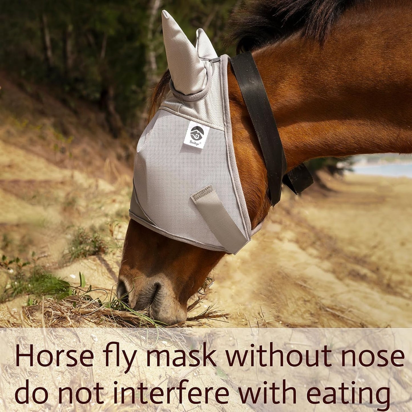 Horse Fly Mask, Adjustable Fly Masks for Horses with Ears, UV Protection from Insect Pests Comfort Mesh Without Nose Average Size Horses Accessories(Medium)