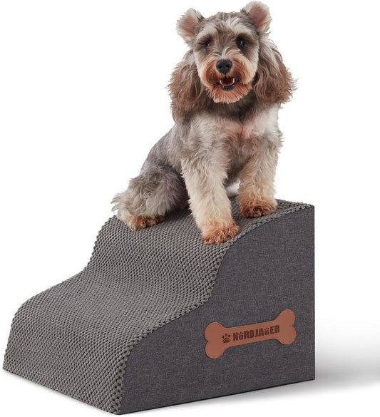 Dog Stairs for Small Dogs and Cats, 2 Steps Pet Stairs to Get on Couch Sofa and Chair, Indoor Non-Slip Balanced Portable Pet Step, High-Density Foam Ramp with Removable Washable Cover, Grey（11.8" H）