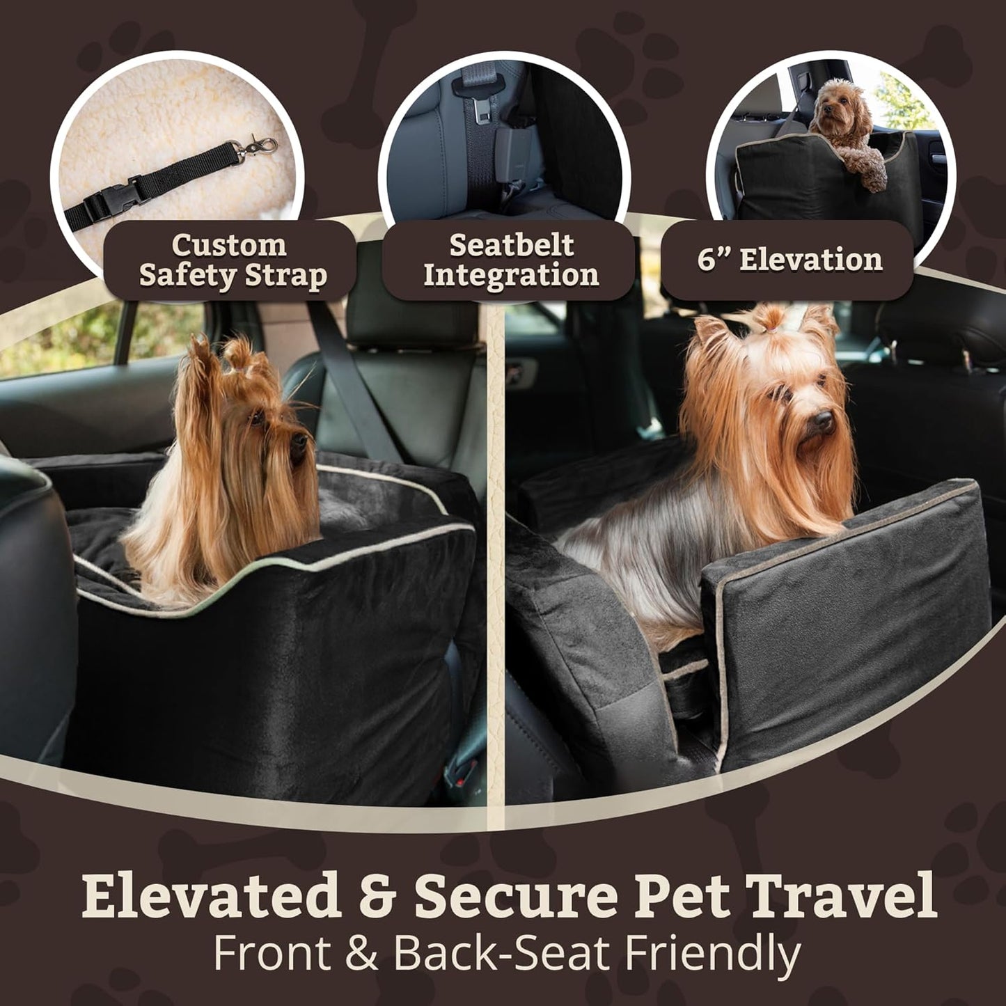 Snoozer Lookout I Dog Car Seat - Small Dog & Puppy Car Seat, Booster Bed for Small and Medium Size Pets up to 25 Lbs, Elevated, Washable - Medium