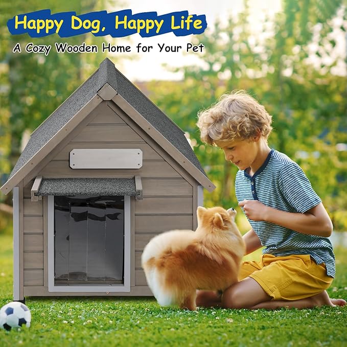 Outdoor Dog House Waterproof for Medium Small Dogs with Anti-Chewing Iron Frame, Adjustable Vent Window, Indoor & Outdoor Doghouse Kennel Puppy Shelter, Easy Clean and Assemble (26" L*31.9" W*32" H)