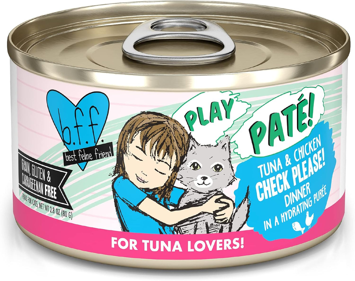 Weruva B.F.F. Play - Best Feline Friend Paté Lovers, Aw Yeah!, Tuna & Chicken Check Please! with Tuna & Chicken, 2.8oz Can (Pack of 12)