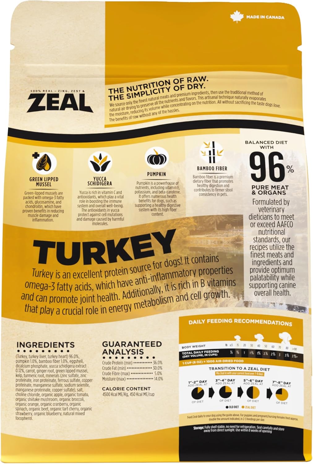 ZEAL Canada Air-Dried Turkey Recipe for Dogs - High Protein, Natural Superfoods, Nutrient Rich, No Fillers, Grain Free, Complete & Balanced (Turkey, 2.2 lb)