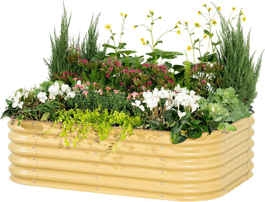 Vego garden Aluzinc Raised Garden Bed Kits, 17" Tall 6 in 1 Modular Metal Raised Planter Bed for Vegetables Flowers Patio Ground Planter Box, Sunlit Oak
