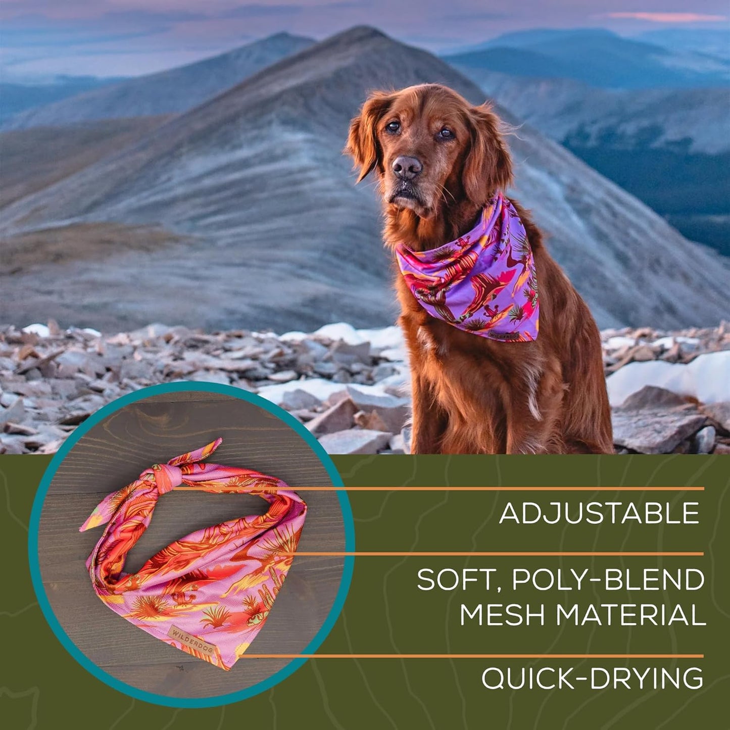 Wilderdog Dog Bandana with Lightweight Quick Drying Poly-Blend Mesh Material in Laramie