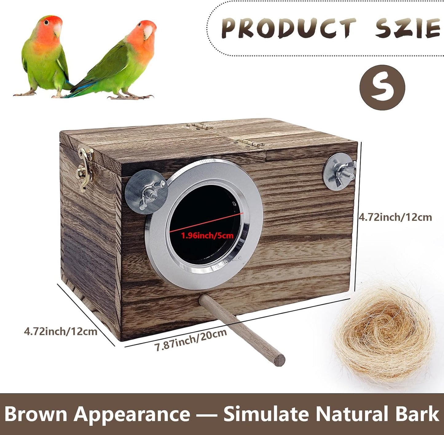 kathson Parrots Nesting Box Parakeet Nest House for Cage Budgie Breeding Hut with Coconut Fiber Bedding Wooden Bird Mating Box for Lovebirds and Small Parrot Birds