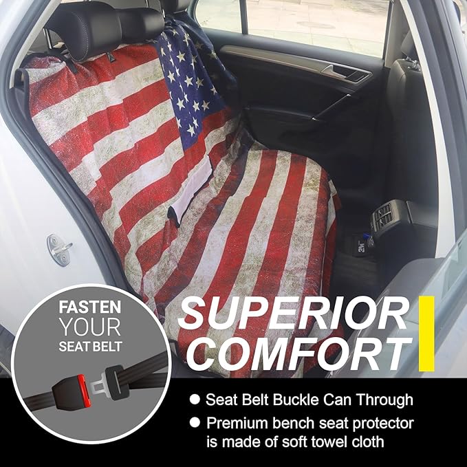 Back Seat Cover for Car Trucks Van SUV,Waterproof Rear Bench Towel Seat Covers for Dogs and Kids,Automotive Backseat Protector (American Flag)