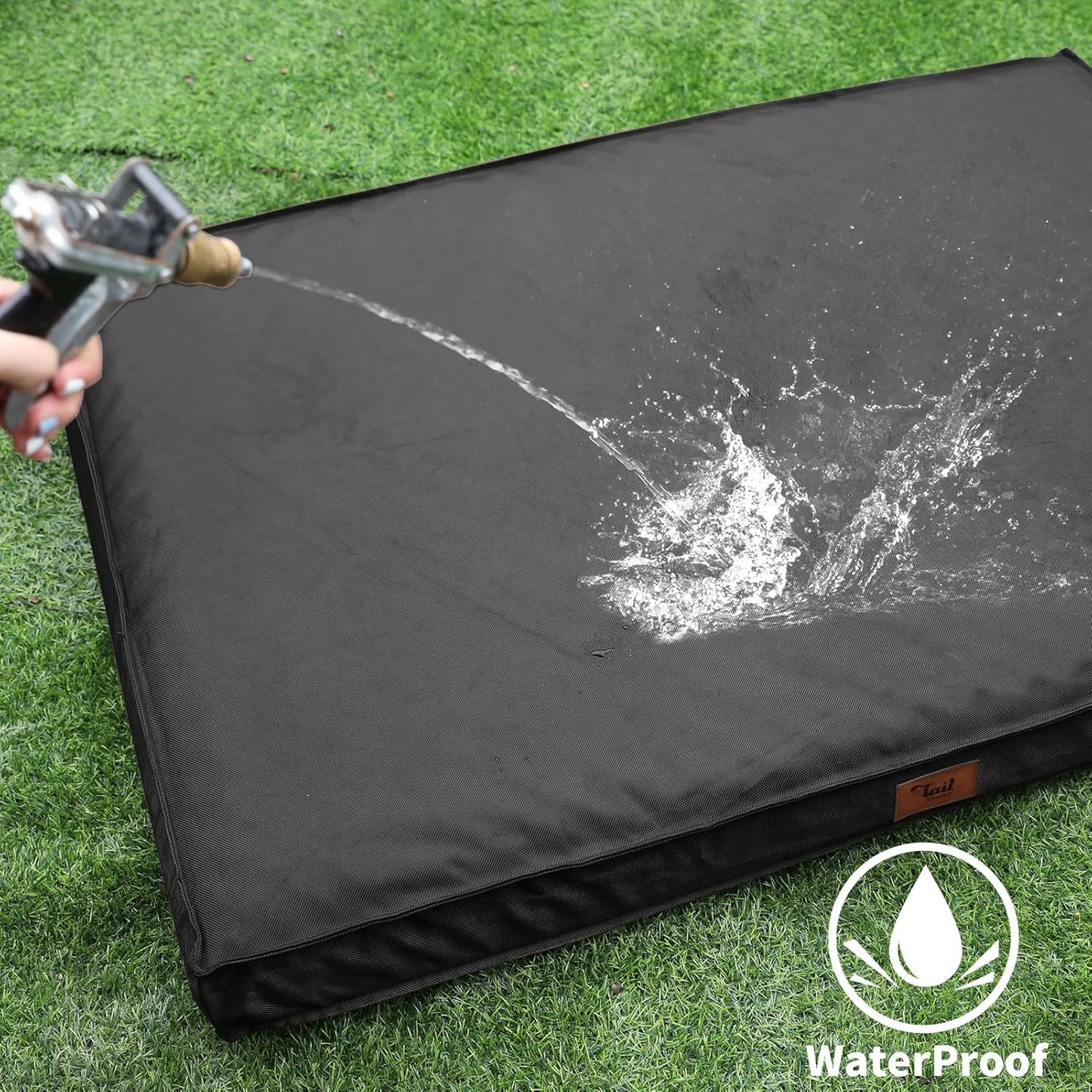 Outdoor Dog Bed for Medium Dogs, Waterproof Dog Bed for Medium Dogs Cats, Orthopedic Egg Crate Foam Pet Bed with Washable and Removable Oxford Cover, Black