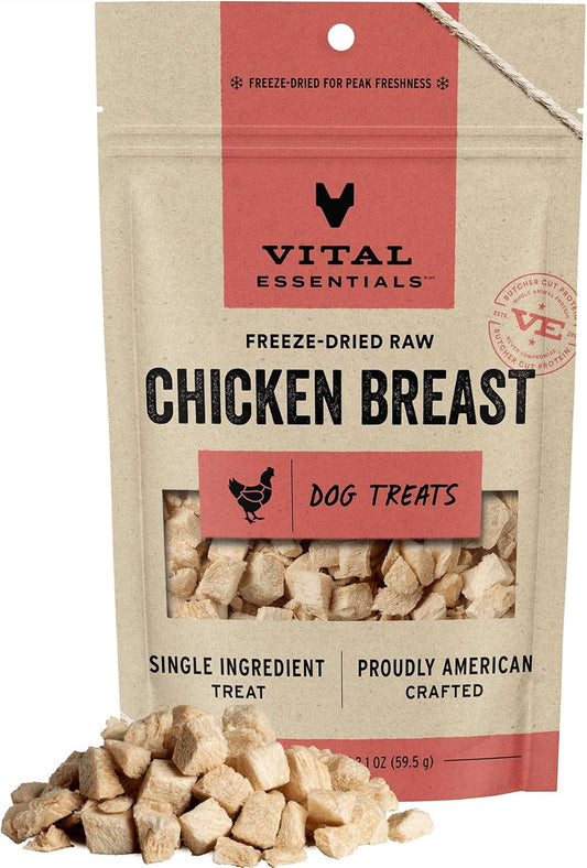 Vital Essentials Chicken Breast Dog Treats, 2.1 oz | Freeze-Dried Raw | Single Ingredient | Premium Quality High Protein Training Treats | Grain Free, Gluten Free, Filler Free