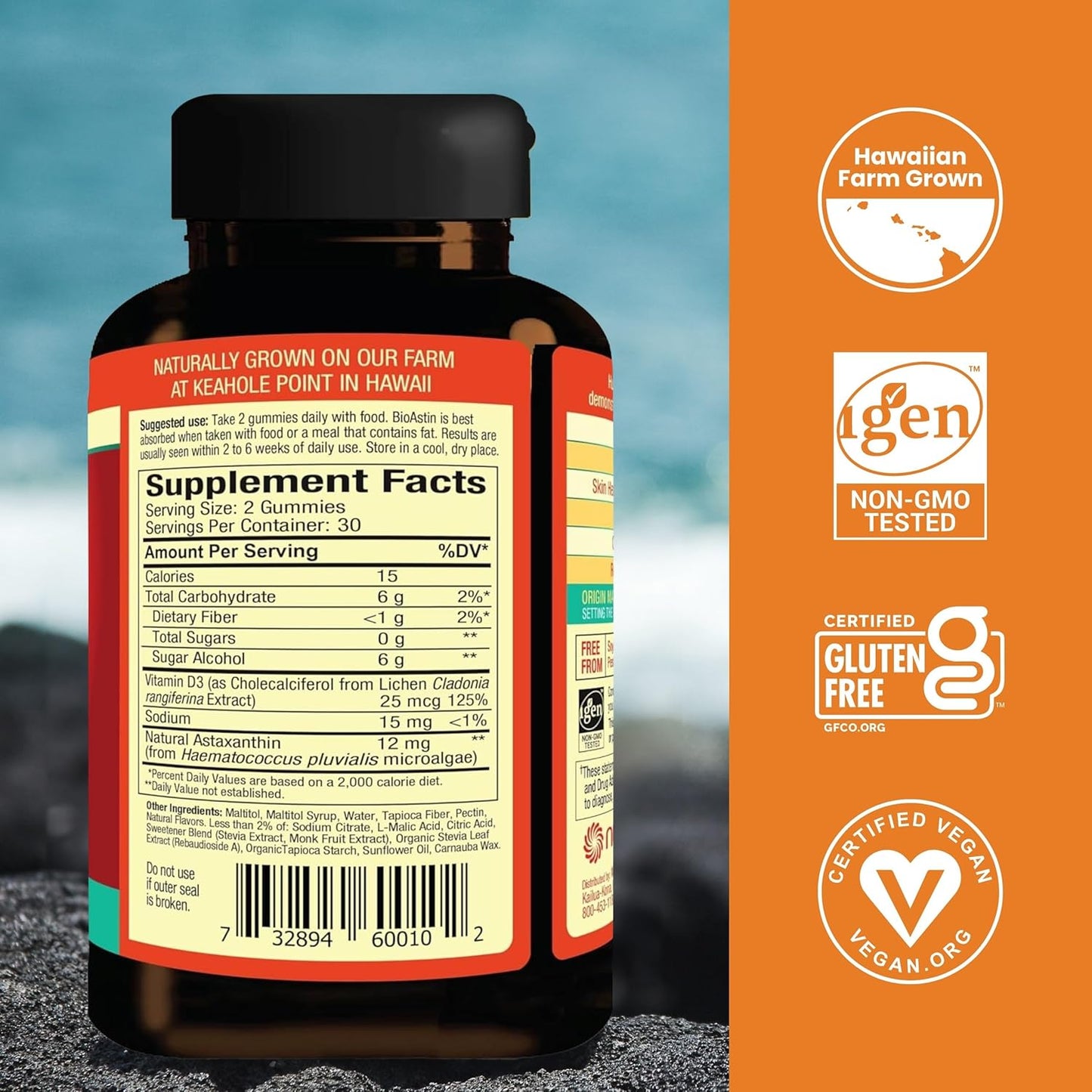 Nutrex Hawaii BioAstin Hawaiian Astaxanthin - 12mg, 60 Gummies - Farm-Direct Premium Antioxidant Supplement to Support Eye, Skin, Joint & Immune System Health - Non-GMO & Gluten-Free