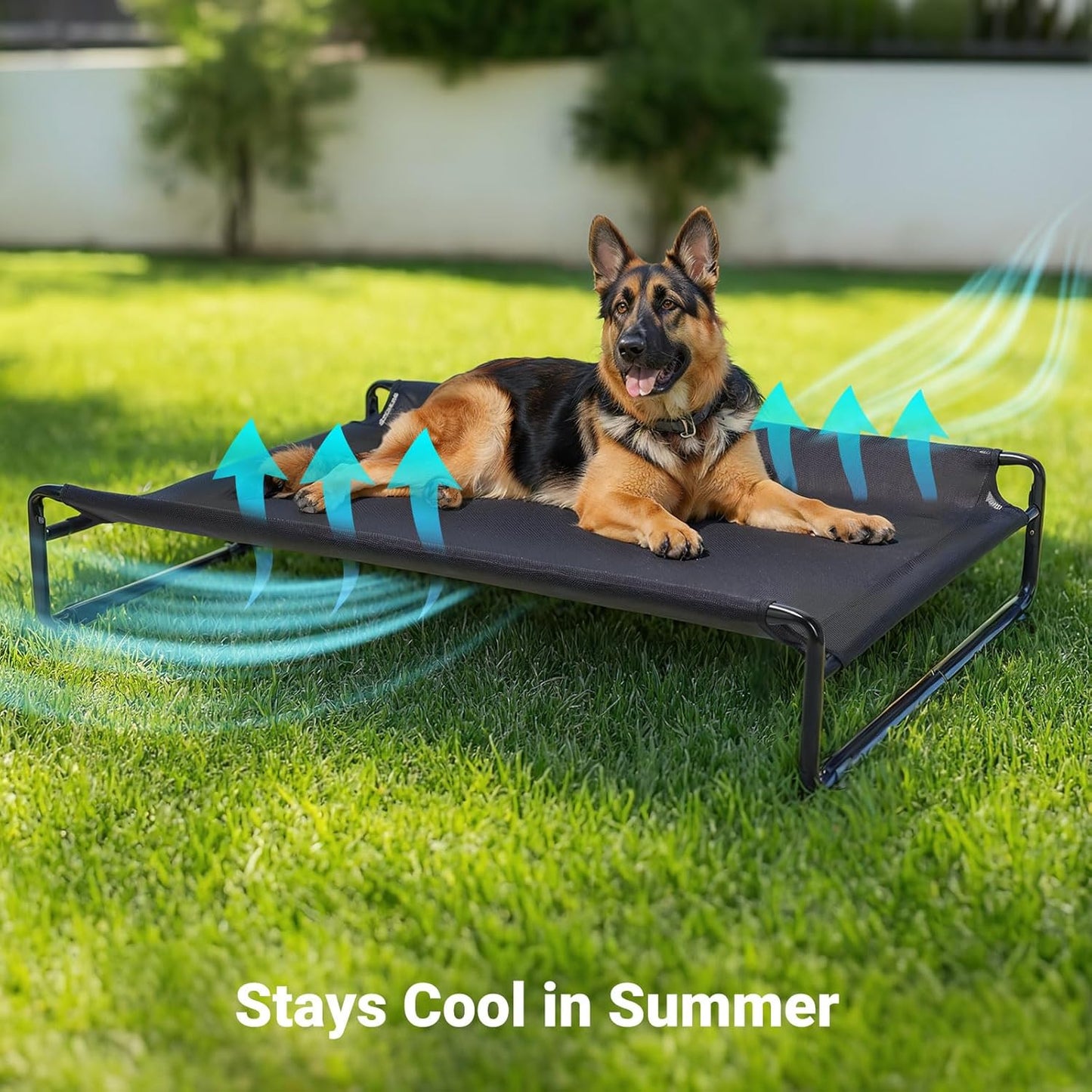 Veehoo Original Outdoor Elevated Dog Bed, Cooling Raised Dog Cot for Large Dogs, Portable Standing Pet Hammock Platform with Washable Breathable Mesh, No-Slip Feet, X-Large, Black Silver, CWC2201