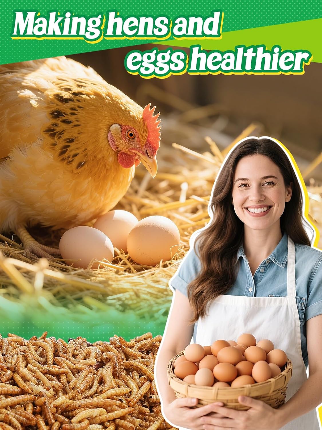 Mealworms Chicken Treats 3 Lbs with Handle Packing, High-Protein Promote Egg Production, Natural Chicken Feed for Laying Hens Wild Birds Ducks