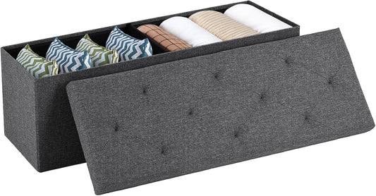 Sweetcrispy 43in Foldable Storage Ottoman, Storage Chest for Bedroom End of Bed, Large Ottoman Bench Foot Rest Stool with Padded Seat for Entryway Living Room, Support 660lbs 154L-Linen Cloth Grey