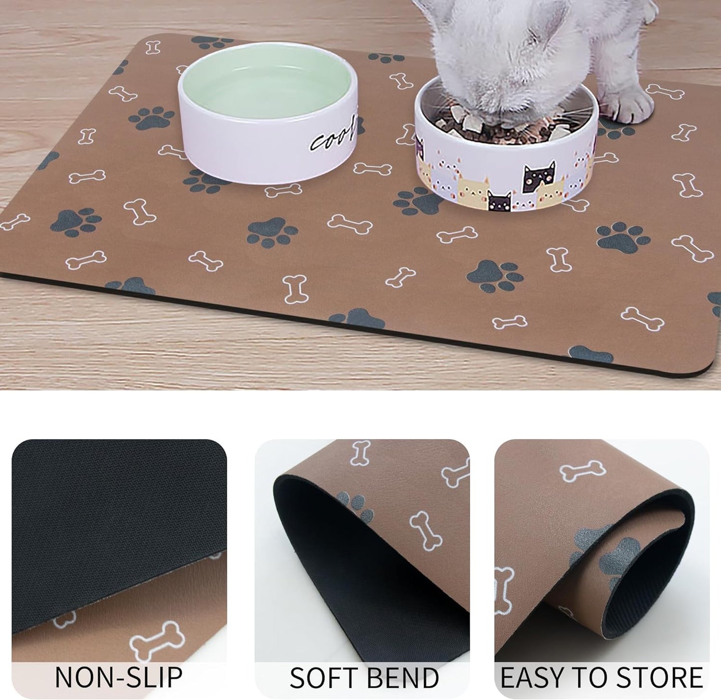 Pet Cat Dog Food Mat Non Slip Mat for Dog Water Bowl Mat Quick Dry Absorbent Cat Feeding Mat, 32 * 17 in, Brown